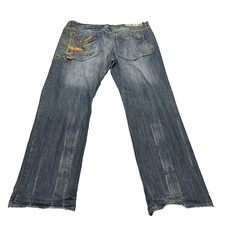 Vintage Y2k Akademiks Jeans 46 True Fit Rhinestone Embroidered Missing Button