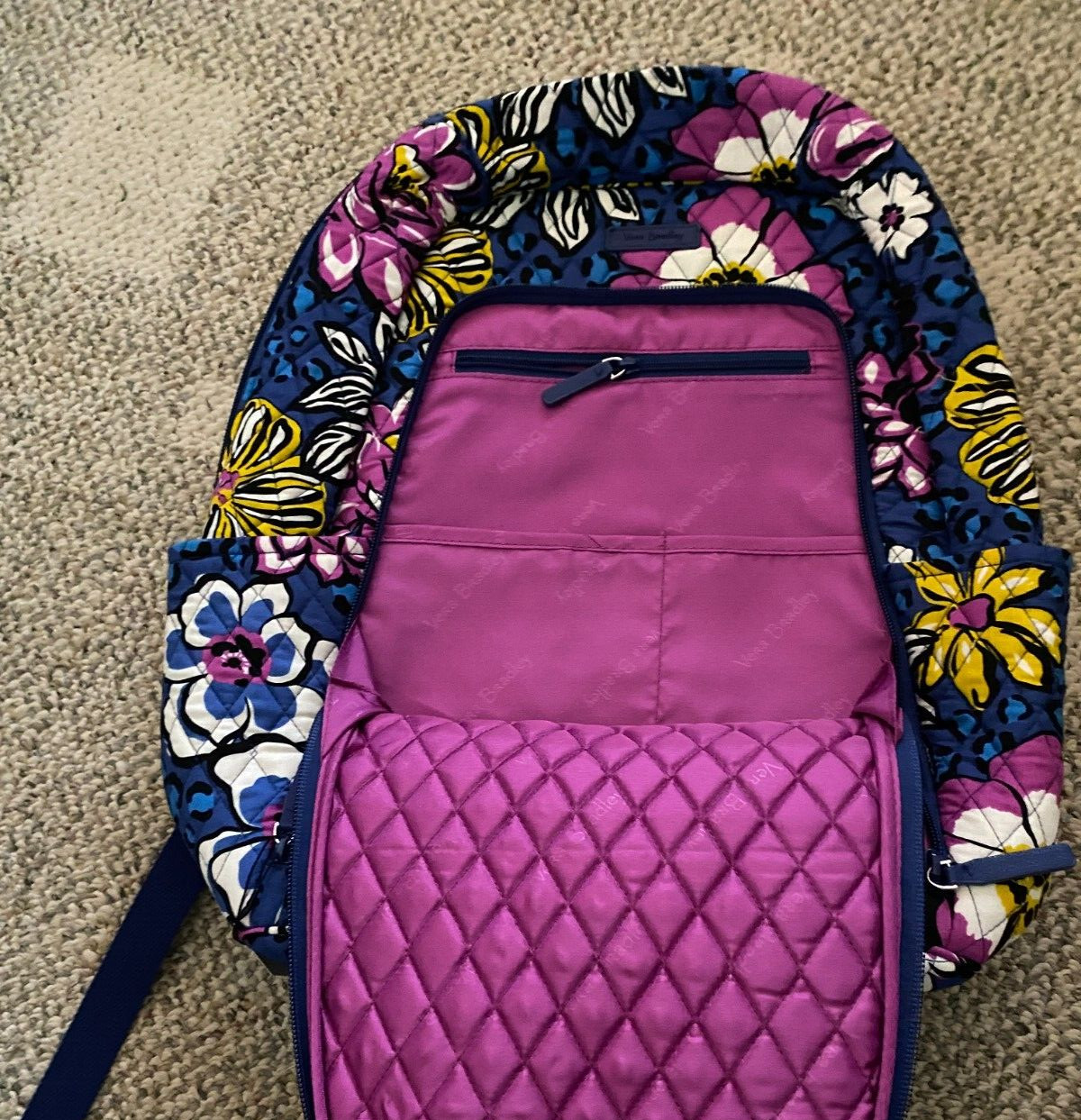 Vera Bradley Laptop Backpack Back Pack Bag School Quilted Cotton African Violet
