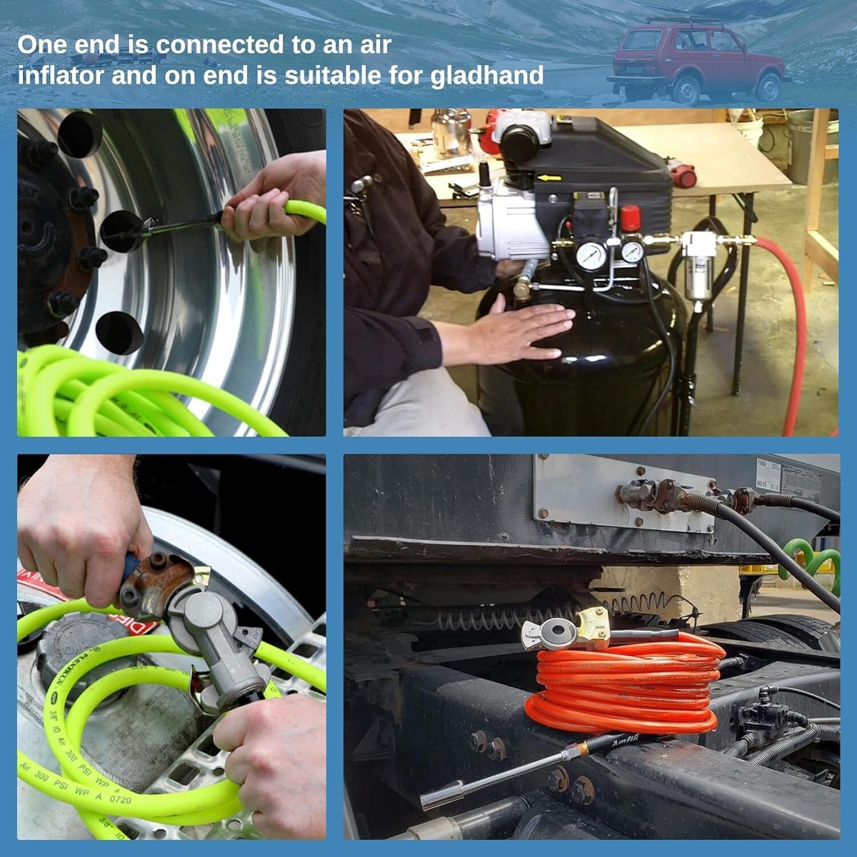 Dazakoot Truck Tire Inflator Kit - 3/8" X 50 FT Hybrid Air Hose With Chuck & Gladhand Connector