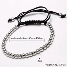 Fashion Men's Silver Micro Pave CZ Zircon Ball King Crown Braided Bracelets USA