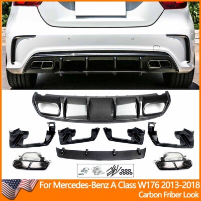 For 2013-18 Mercedes A Class W176 A200 A45 Rear Bumper Diffuser Lip Carbon Print