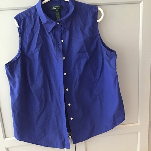 Lauren Ralph Lauren Women’s Cotton Sleeveless Blouse Button Up Logo Size 2X Blue