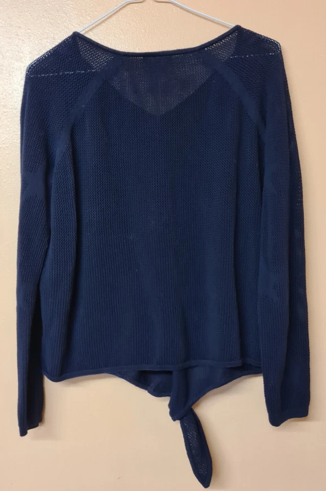 Hush Jumper Pullover Navy Blue Star Open Knit Tie Front Size 8 - Image 2 of 4