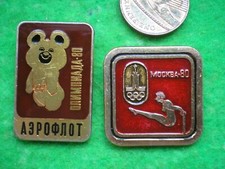 Moscow 1980 Summer Olympics  Mascot Misha + Artistic gymn. / Soviet Rare Badges 