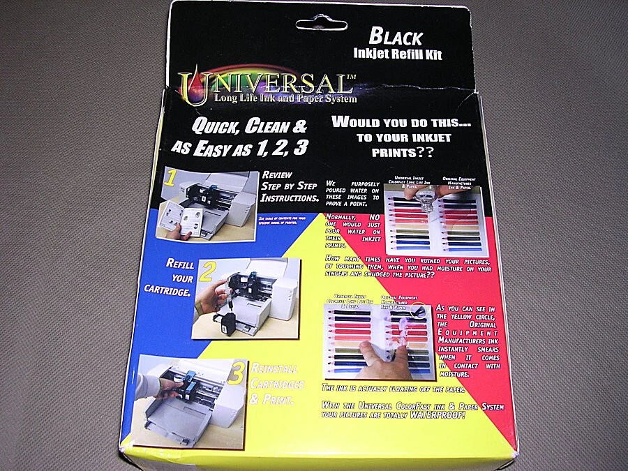 Kit de recarga universal negro para cartuchos de impresora de inyección de tinta (tinta 96 mls) NUEVO SELLADO Foto 3 de 4