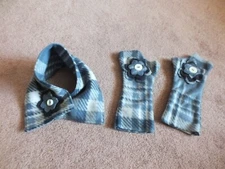 Handmade Fleece Neck & Arm Warmers Handmade Flower Appliques Blues