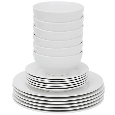 18-Piece Kitchen Dinnerware Set Include 6PCS Bowls 12PCS Dishes White 