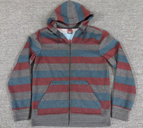 Tony Hawk Shacket da uomo grigio medio rosso verde a righe manica lunga cerniera intera cappuccio