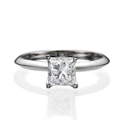 1/2 Carat Real Princess Cut Diamond Engagement Ring H/SI2 950 Platinum - Bild 1 von 4