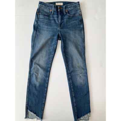 Madewell 10  High-Rise Skinny Raw Bite Cut Hem Distressed  Knee Washed Jeans 25