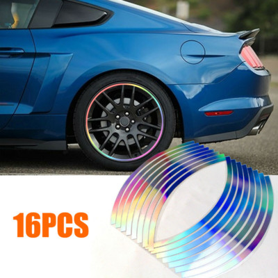 Tire Rims Sticker 16Pcs Reflective Car Wheel Hub Rim Stripe Stickers Tire Tape Decal ...