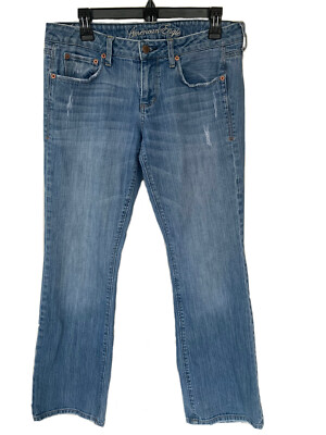 American Eagle True Boot Sz 8 Women Denim Distressed Blue Jeans Stretch Low Rise