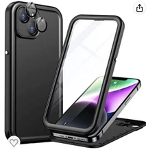iPhone 14 Plus Case built-in tempered glass screen and lens protector - Black