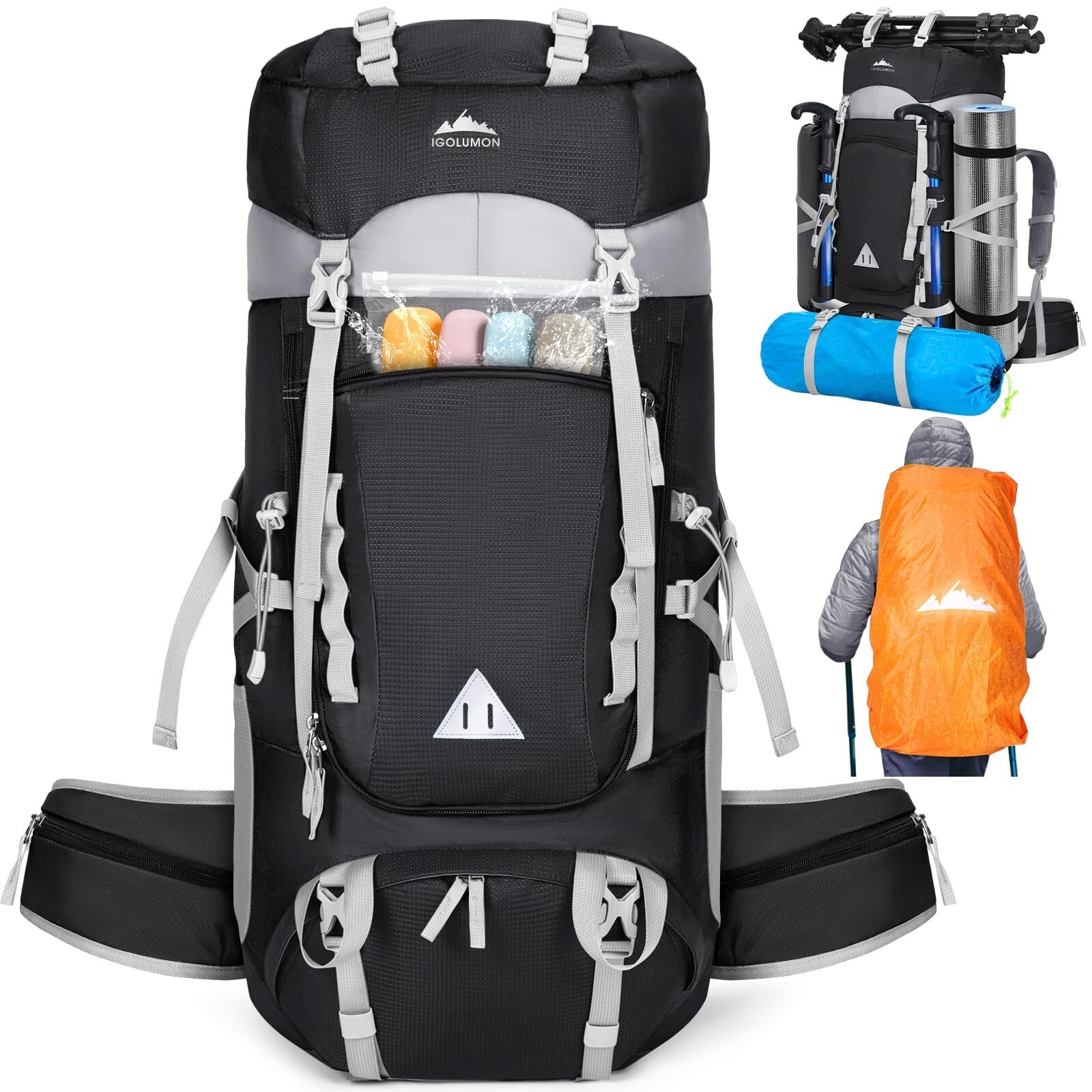 IGOLUMON 60L Hiking Backpack Waterproof Camping Backpack with Rain ... Fast Ship