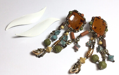 PRETTY VINTAGE MIXED LOT OF 2 PAIRS OF DANGLE STYLE PIERCED EARRINGS NICE LOOKIN