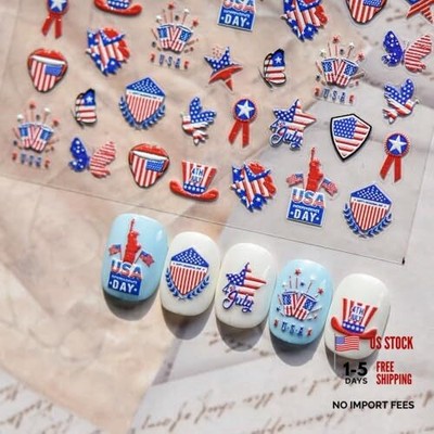 Independence Day Nail Stickers 5D Embossed Red Blue Star Summer Small Qwe-20