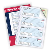Large Money and Rent Receipt Book with Cardboard Insert,2-Part Carbonless,7.9...