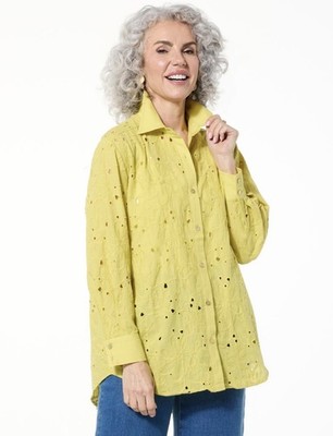 Wynne Layers Gorgeous New lime Cotton Button Front Shirt size M