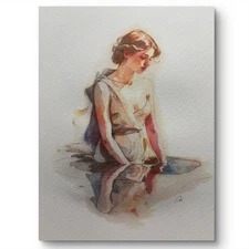 Original 8x10 Female Woman’s Reflection Portrait  Watercolor Painting Sketch