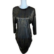 Vintage 1980s Stash Black & Gold Metallic Open Back Midi Dress – Size 13/14
