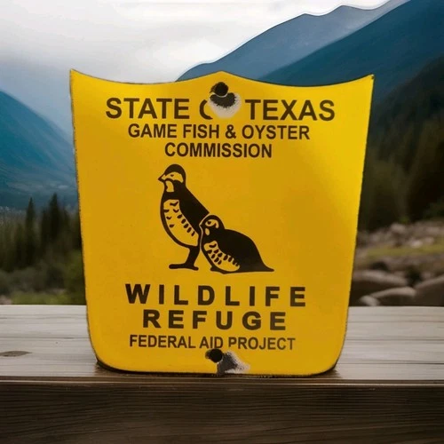 Vintage Texas Game Fish Porcelain Sign Wildlife Refuge Federal Project 6"X 6" US