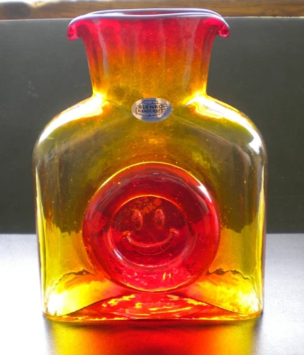 Blenko Glass Water Bottle 384 - Special Edition - Smiley Face
