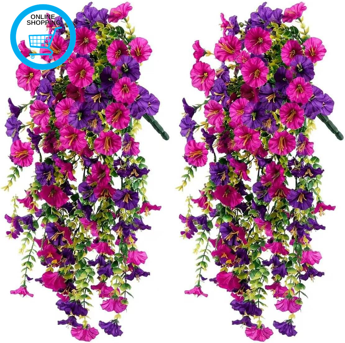 2 Pcs Artificial Hanging Flowers Outdoor, Uv-Resistant Fake Plants Morning Glory