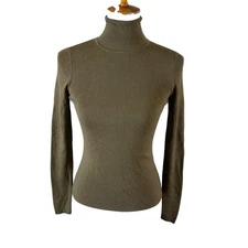 Worth 100% Wool Ribbed Turtleneck Sweater Brown Fitted Minimalist Core Small