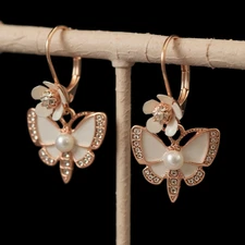 Betsey Johnson Rose Gold Butterfly Drop Earrings Perfect Gift for Her