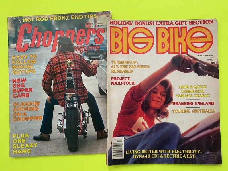 1975 June CHOPPERS & 1976 BIG BIKE 2 Magazine Lot HARLEY TRIUMPH HONDA KAWASAKI+