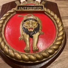 VINTAGE HAND PAINTED ROYAL NAVY, HMS INTREPID, FALKLANDS WAR  PLAQUE/SHIELD