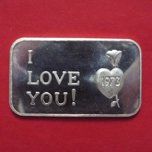 1973 I LOVE YOU 1 Oz. Silver Art Bar - Heart & Rose Flower - Crabtree Mint