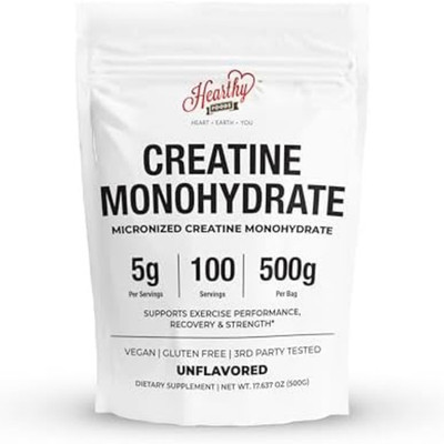 HEARTHY FOODS Creatine Monohydrate Micronized Powder 500G - 100 Servings, 5000mg