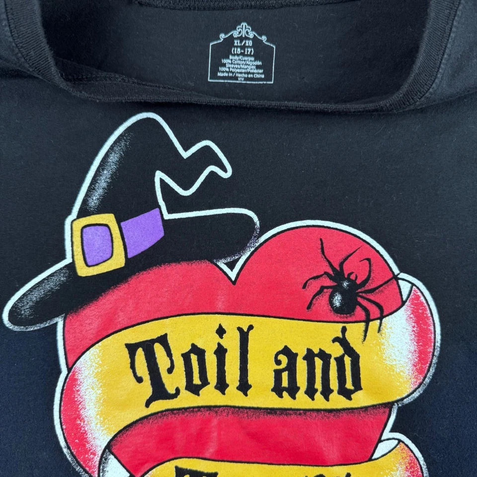 Tattoo Sleeve T Shirt Women's Halloween Toil and Trouble Gothic XL Witchy Spider - Image 2 of 4