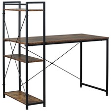 HOMCOM Computer Desk Laptop Table w/4-tier Bookshelf  Metal Frame Brown, Black