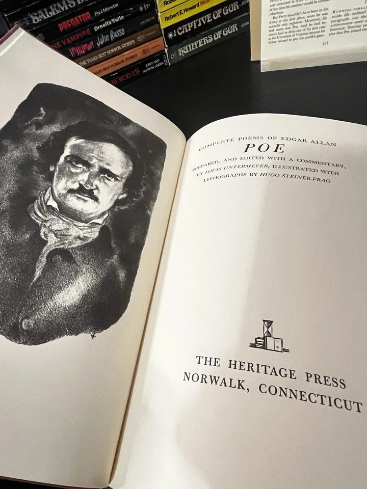 The Complete Poems Of Edgar Allan Poe, Heritage Press W/ Sandglass And Slipcase Foto 3 de 4