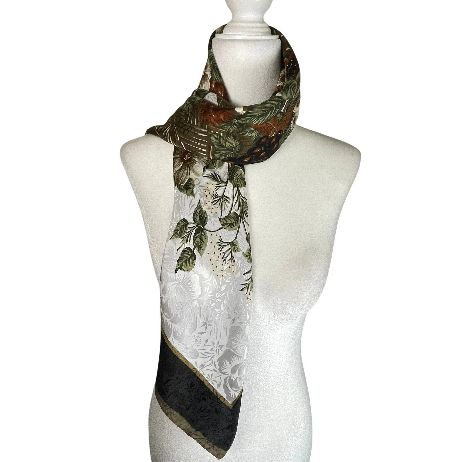 Italian Silk Square Scarf Botanical Floral Fruit Print Hand Rolled 34"
