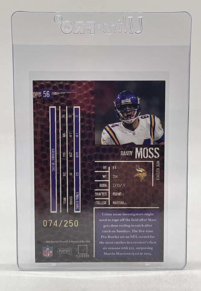 2004 Playoff Hogg Heaven Hogg Wild #56 Randy Moss /250 Minnesota Vikings - Image 4 of 4