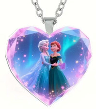 ELSA  ANNA-HUGGING-Heart Pendant-DISNEY FROZEN-GREAT for BIRTHDAY PARTY GIFTS