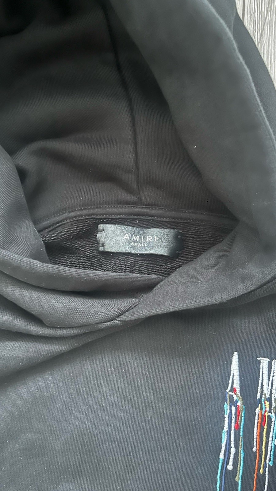 AMIRI Black Paint Drip Embroidered Hoodie - Small, Stylish Comfort image 4