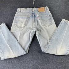 Vintage 90s Levis 505 Jeans 34x29 Light Wash Blue Denim Straight Leg Distressed