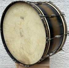 SLINGERLAND Radio King bass drum calfskin heads 14 x 24 black gold duco 1950's