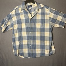 Wrangler Shirt Mens M Blue/Yellow Plaid Pearl Snap Short Sleeve Western Shirt