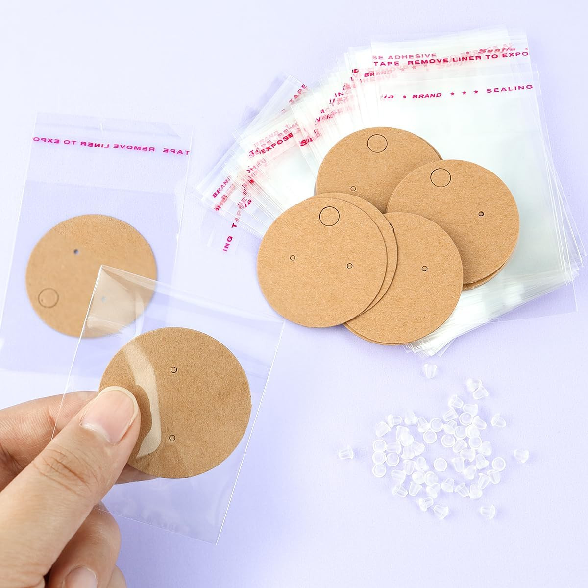 100 Pcs Round Earring Cards with Self Adhesive Bags and 200 Pcs Earring Backs...