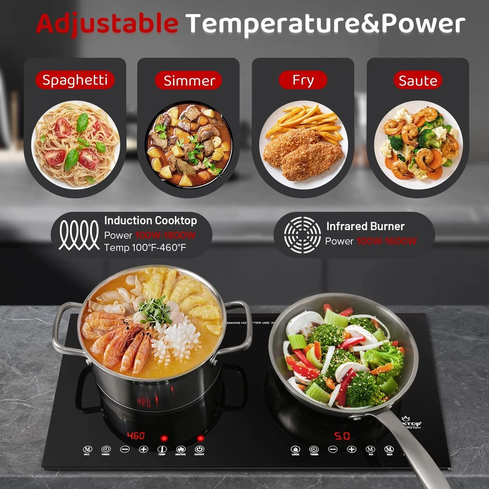 Cooktop de indução Duxtop 1800W 2 queimadores, queimadores de indução embutidos, duplo I... - Imagem 2 de 4