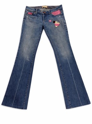 Vintage Upcycled Bootcut Jeans with Leather Patches