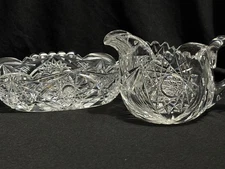 Vintage American Brilliant Cut Glass Crystal Sawtooth Edge Creamer / Oval Dish
