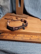 Lords Prayer Leather Cross Bracelet Men's Great Pre-owned Condition