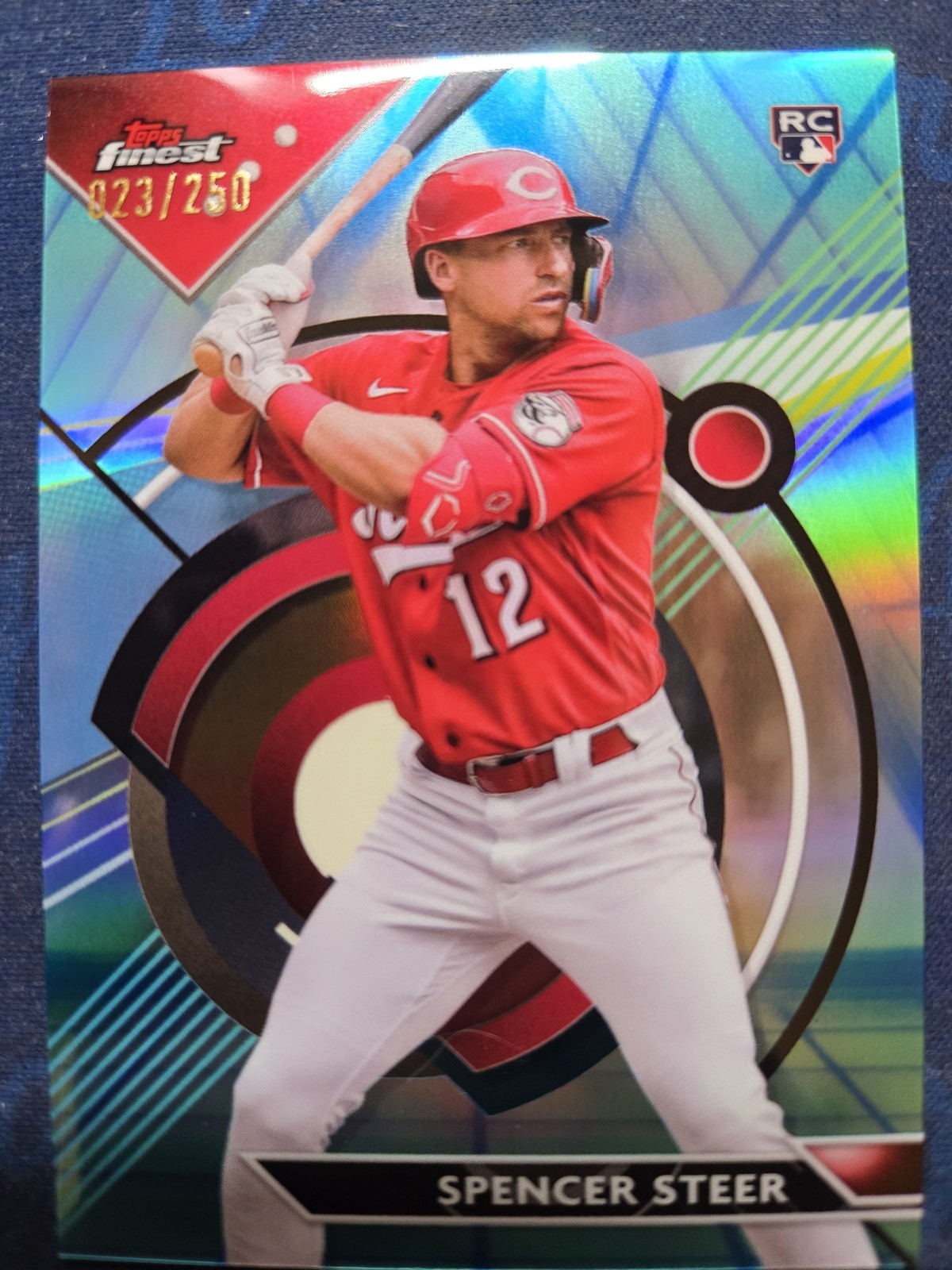 2023 Topps Finest - Spencer Steer #95 Blue/Aqua Vapor Refractor /250 (RC)