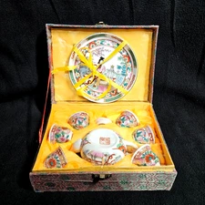 Vintage Mini Japanese Hand-Painted China Tea Set w Box 6 Cups Plate